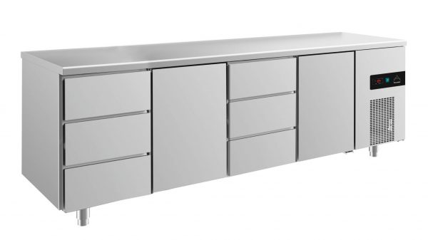 Kühltisch -2 bis +8°C 2330x700x850mm mit 2x Türen und 2x drei Schubladen – Bild 1
