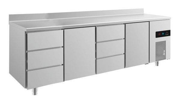 Kühltisch -2 bis +8°C 2330x700x850mm mit 2x Türen und 2x drei Schubladen – Bild 1