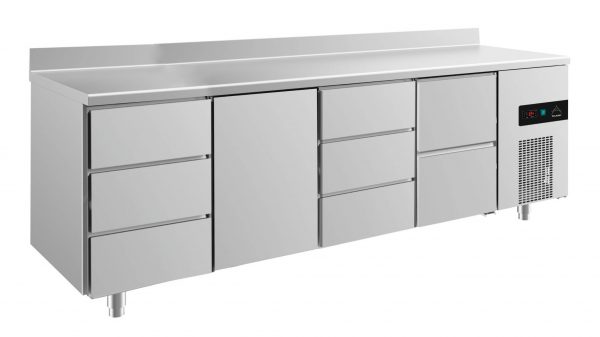 Kühltisch -2 bis +8°C 2330x700x850mm mit 1x Tür, 1x zwei Schubladen und 2x 3 Schubladen – Bild 1