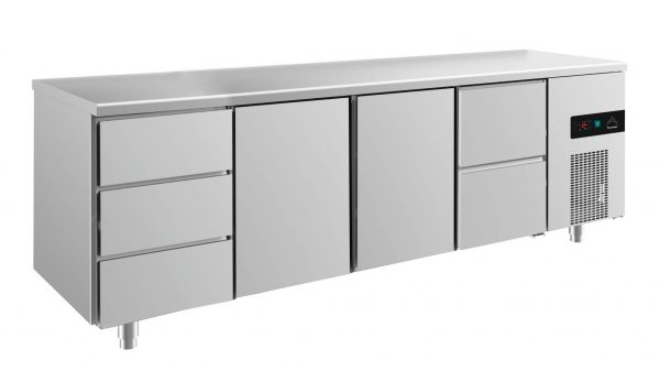 Kühltisch -2 bis +8°C 2330x700x850mm mit 2x Türen, 1x zwei Schubladen und 1x 3 Schubladen – Bild 1