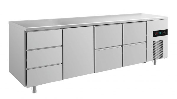 Kühltisch -2 bis +8°C 2330x700x850mm mit 1x Tür, 2x zwei Schubladen und 1x 3 Schubladen – Bild 1