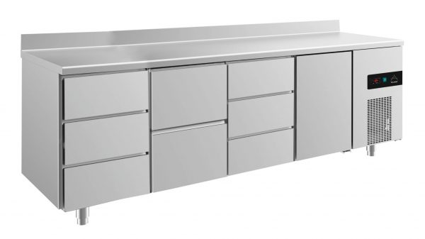 Kühltisch -2 bis +8°C 2330x700x850mm mit 1x Tür, 1x zwei Schubladen und 2x 3 Schubladen – Bild 1