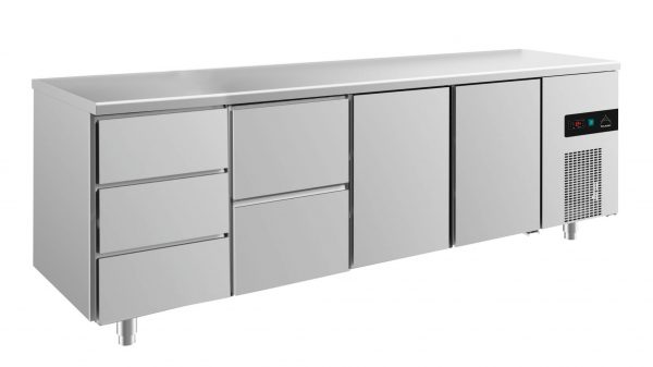 Kühltisch -2 bis +8°C 2330x700x850mm mit 2x Türen, 1x zwei Schubladen und 1x 3 Schubladen – Bild 1