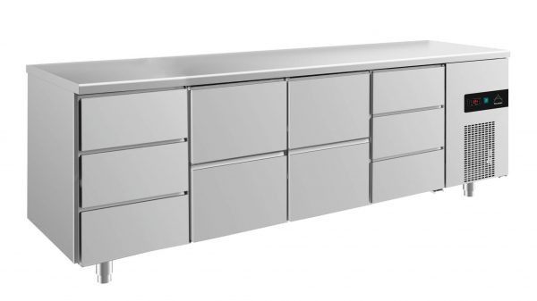 Kühltisch -2 bis +8°C 2330x700x850mm mit 2x zwei Schubladen und 2x drei Schubladen – Bild 1