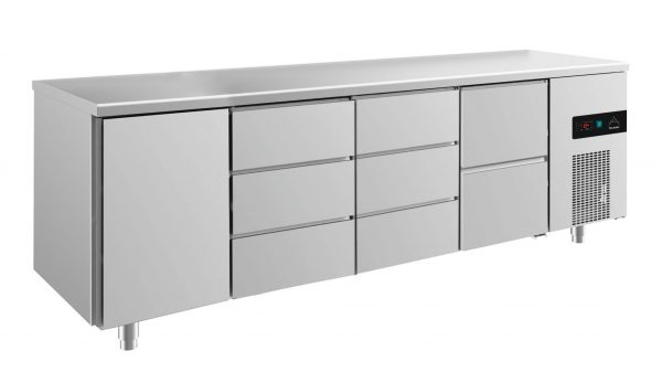 Kühltisch -2 bis +8°C 2330x700x850mm mit 1x Tür, 1x zwei Schubladen und 2x 3 Schubladen – Bild 1