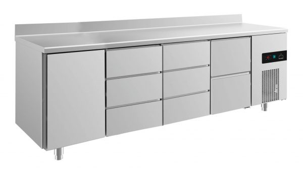 Kühltisch -2 bis +8°C 2330x700x850mm mit 1x Tür, 1x zwei Schubladen und 2x 3 Schubladen – Bild 1