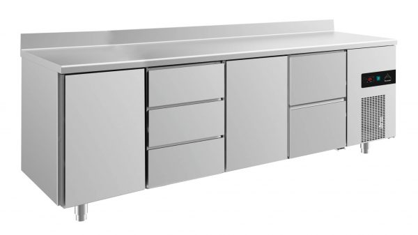 Kühltisch -2 bis +8°C 2330x700x850mm mit 2x Türen, 1x zwei Schubladen und 1x 3 Schubladen – Bild 1