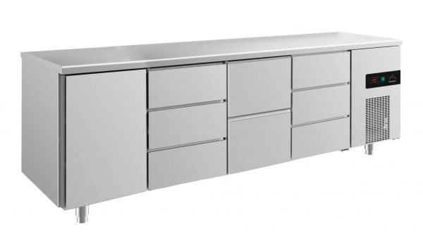 Kühltisch -2 bis +8°C 2330x700x850mm mit 1x Tür, 1x zwei Schubladen und 2x 3 Schubladen – Bild 1