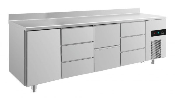 Kühltisch -2 bis +8°C 2330x700x850mm mit 1x Tür, 1x zwei Schubladen und 2x 3 Schubladen – Bild 1