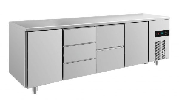 Kühltisch -2 bis +8°C 2330x700x850mm mit 2x Türen, 1x zwei Schubladen und 1x 3 Schubladen – Bild 1