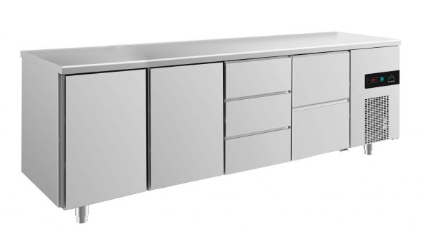Kühltisch -2 bis +8°C 2330x700x850mm mit 2x Türen, 1x zwei Schubladen und 1x 3 Schubladen – Bild 1