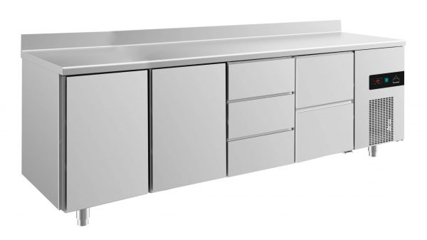 Kühltisch -2 bis +8°C 2330x700x850mm mit 2x Türen, 1x zwei Schubladen und 1x 3 Schubladen – Bild 1