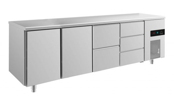 Kühltisch -2 bis +8°C 2330x700x850mm mit 2x Türen, 1x zwei Schubladen und 1x 3 Schubladen – Bild 1