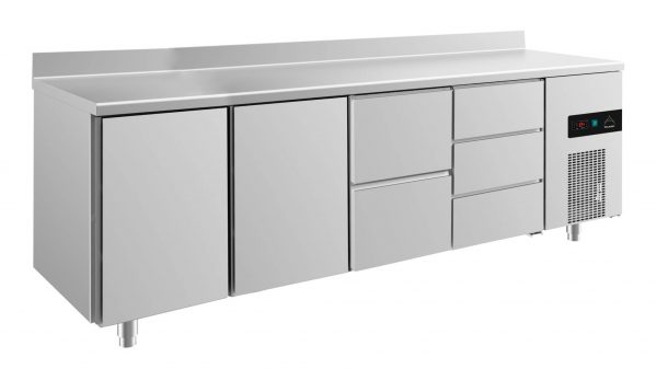 Kühltisch -2 bis +8°C 2330x700x850mm mit 2x Türen, 1x zwei Schubladen und 1x 3 Schubladen – Bild 1