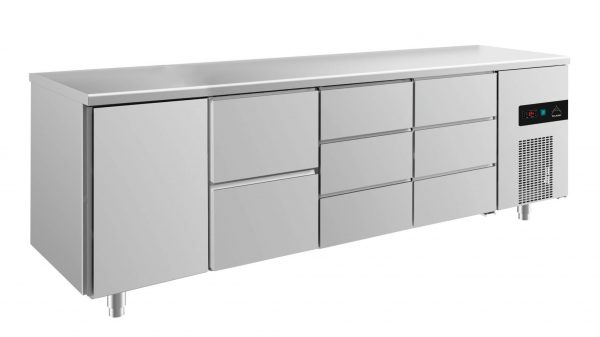 Kühltisch -2 bis +8°C 2330x700x850mm mit 1x Tür, 1x zwei Schubladen und 2x 3 Schubladen – Bild 1