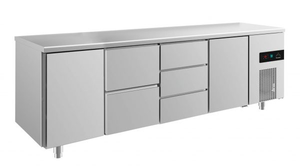 Kühltisch -2 bis +8°C 2330x700x850mm mit 2x Türen, 1x zwei Schubladen und 1x 3 Schubladen – Bild 1