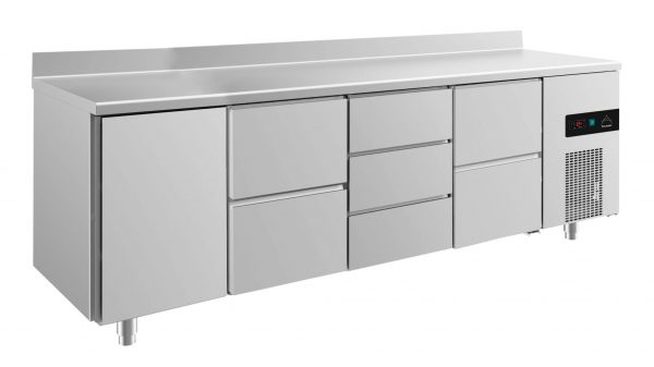Kühltisch -2 bis +8°C 2330x700x850mm mit 1x Tür, 2x zwei Schubladen und 1x 3 Schubladen – Bild 1