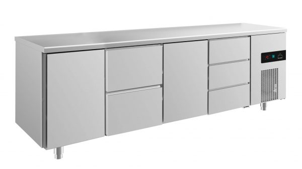 Kühltisch -2 bis +8°C 2330x700x850mm mit 2x Türen, 1x zwei Schubladen und 1x 3 Schubladen – Bild 1