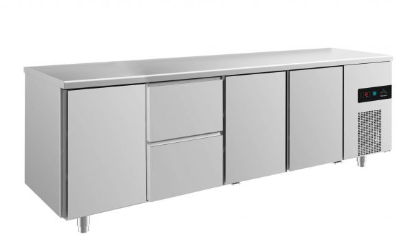 Kühltisch -2 bis +8°C 2330x700x850mm mit 3x Türen und 1x zwei Schubladen – Bild 1
