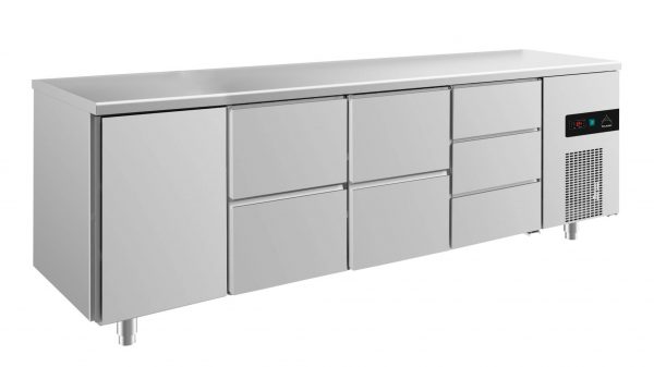 Kühltisch -2 bis +8°C 2330x700x850mm mit 1x Tür, 2x zwei Schubladen und 1x 3 Schubladen – Bild 1
