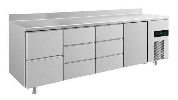 Kühltisch -2 bis +8°C 2330x700x850mm mit 1x Tür, 1x zwei Schubladen und 2x 3 Schubladen – Bild 1
