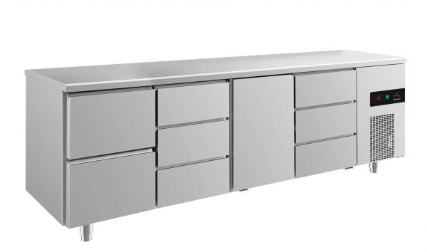 Kühltisch -2 bis +8°C 2330x700x850mm mit 1x Tür, 1x zwei Schubladen und 2x drei Schubladen – Bild 1