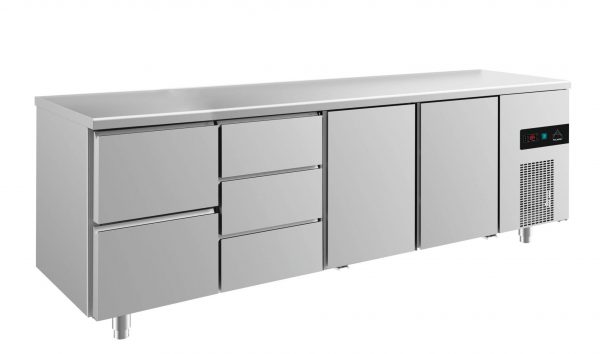 Kühltisch -2 bis +8°C 2330x700x850mm mit 2x Türen, 1x zwei Schubladen und 1x 3 Schubladen – Bild 1