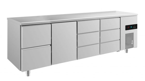 Kühltisch -2 bis +8°C 2330x700x850mm mit 1x Tür, 1x zwei Schubladen und 2x 3 Schubladen – Bild 1