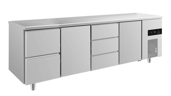 Kühltisch -2 bis +8°C 2330x700x850mm mit 2x Türen, 1x zwei Schubladen und 1x 3 Schubladen – Bild 1