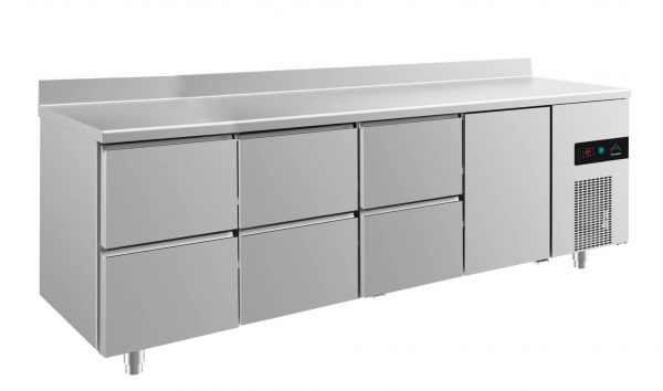 Kühltisch -2 bis +8°C 2330x700x850mm mit 1x Tür und 3x zwei Schubladen – Bild 1