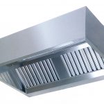 Wandhaube Kastenform Edelstahl, mit Motor und Regler umlaufende Fettauffangrinne, 
herausnehmbare Flammschutzfilter Typ-B, Beleuchtung mit Leuchtstoffröhre, Fettablassventil