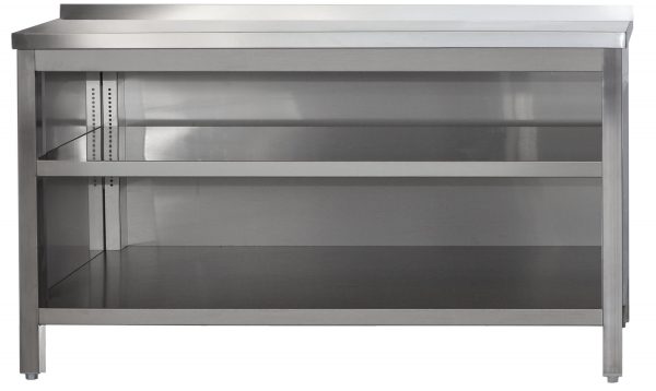 Edelstahl Arbeitsschrank offen mit Aufkantung und höhenverstellbaren Zwischenboden | Bautiefe 600mm |  AISI 304 – Bild 1
