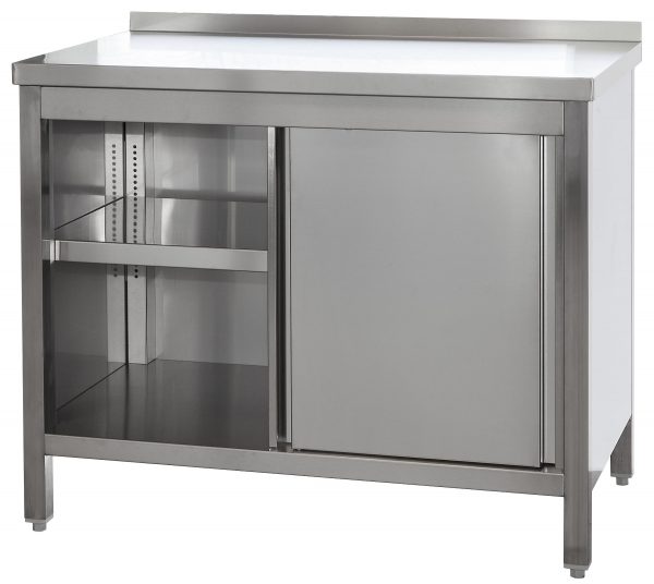 Edelstahl Arbeitsschrank mit Aufkantung, Türen und höhenverstellbaren Zwischenboden | Bautiefe 700mm |  AISI 304 – Bild 1