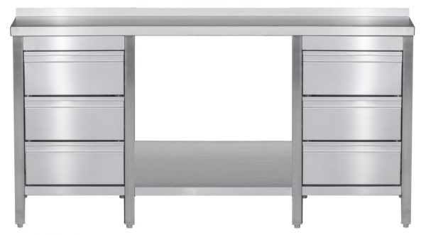 Edelstahl Arbeitstisch mit Aufkantung und Schubladenblock links & rechts verschweißt | Bautiefe 800mm | mit Grundboden | AISI 304 – Bild 1