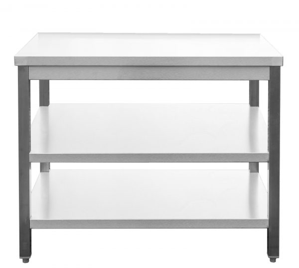 Edelstahl Arbeitstisch verschweißt | Bautiefe 700mm | mit Grundboden & Zwischenboden | AISI 304 – Bild 1
