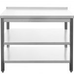 Edelstahl Arbeitstisch mit Aufkantung verschweißt | Bautiefe 700mm | mit Grundboden & Zwischenboden | AISI 304