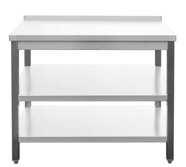 Edelstahl Arbeitstisch mit Aufkantung  verschweißt | Bautiefe 800mm | mit Grundboden & Zwischenboden | AISI 304 – Bild 1