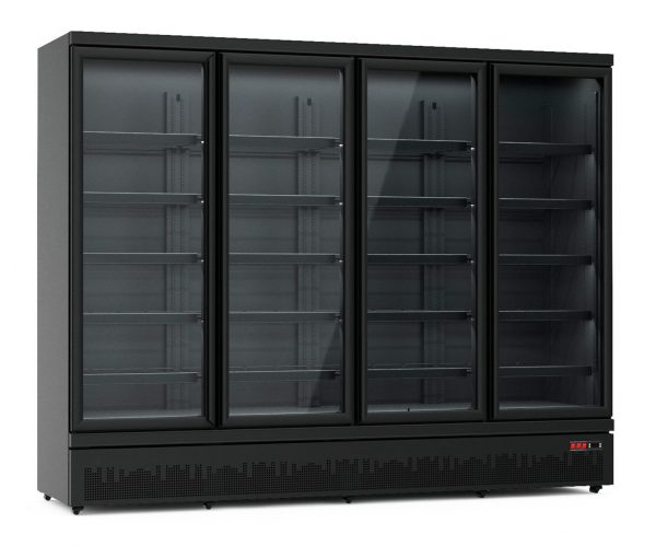 Flaschenkühlschrank 2000 L 2500 x 705 x 2050 mm, schwarz, 4 Flügeltüren – Bild 1